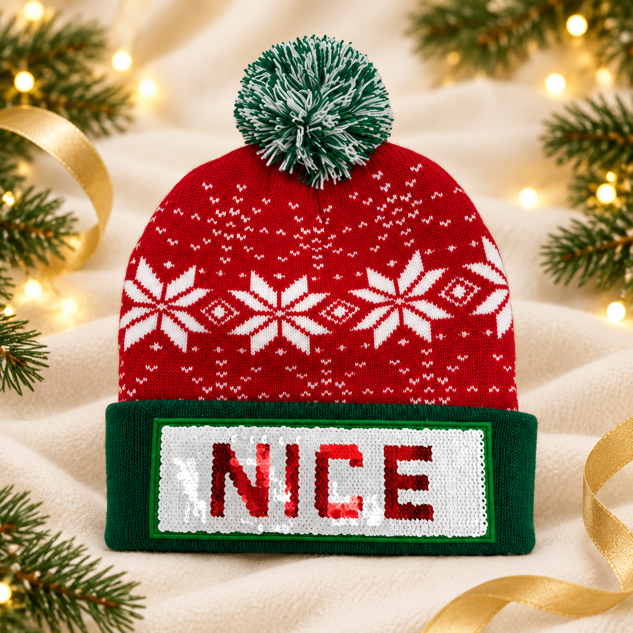 Christmas at the Princess Holiday Sequin Nice/Naughty Beanie